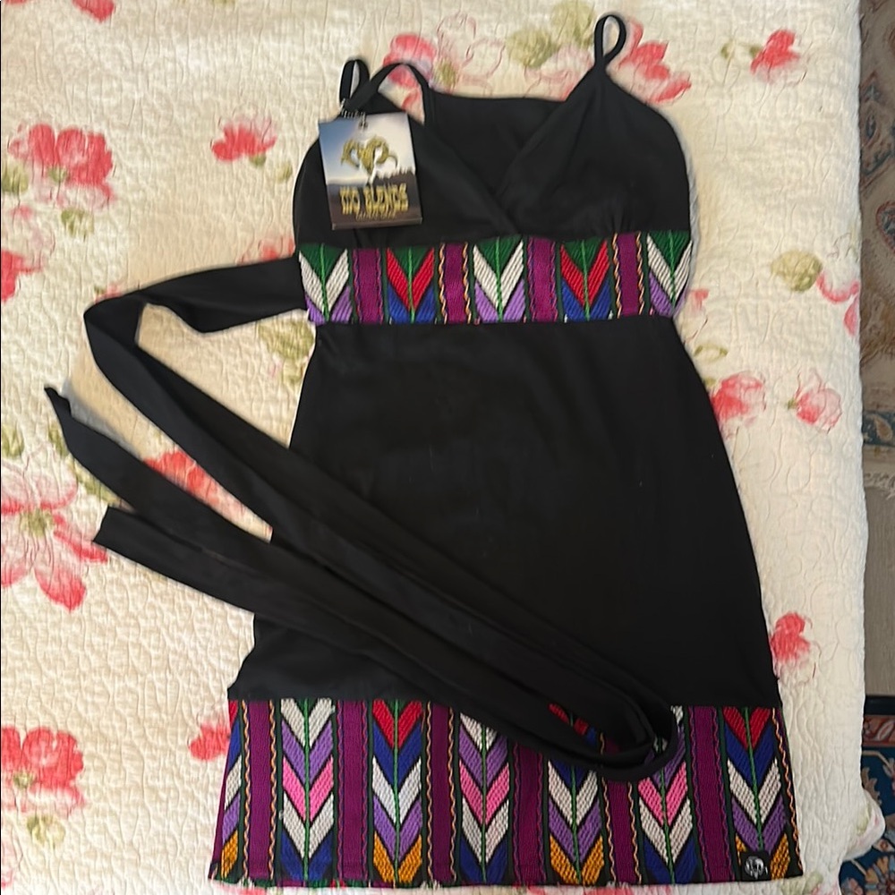Black Mini Dress w/ embroidery perfect for festivals!